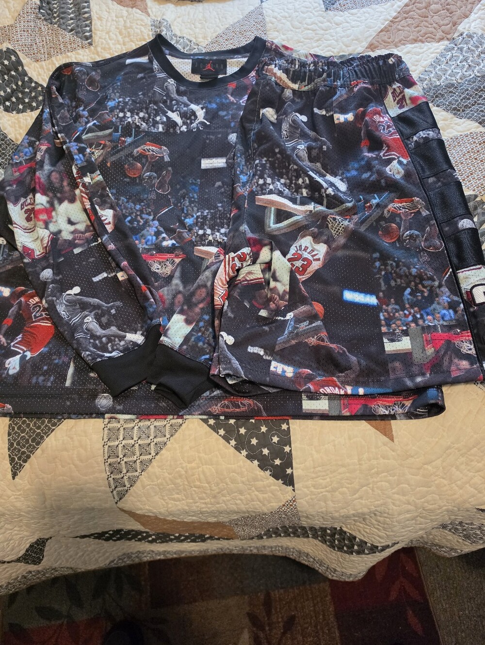 Jordan Black and Red Graphic Basketball Top & Shorts Set